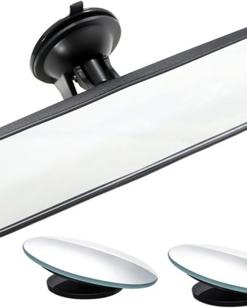 Rear View Mirror, 9.8" Universal Rearview Mirror, Car Interior Rear View Mirror with Adjustable Suction Cup, Car Inside Mirror for , Vans, Trucks (Bonus 2 PCS Blind Spot Mirrors)