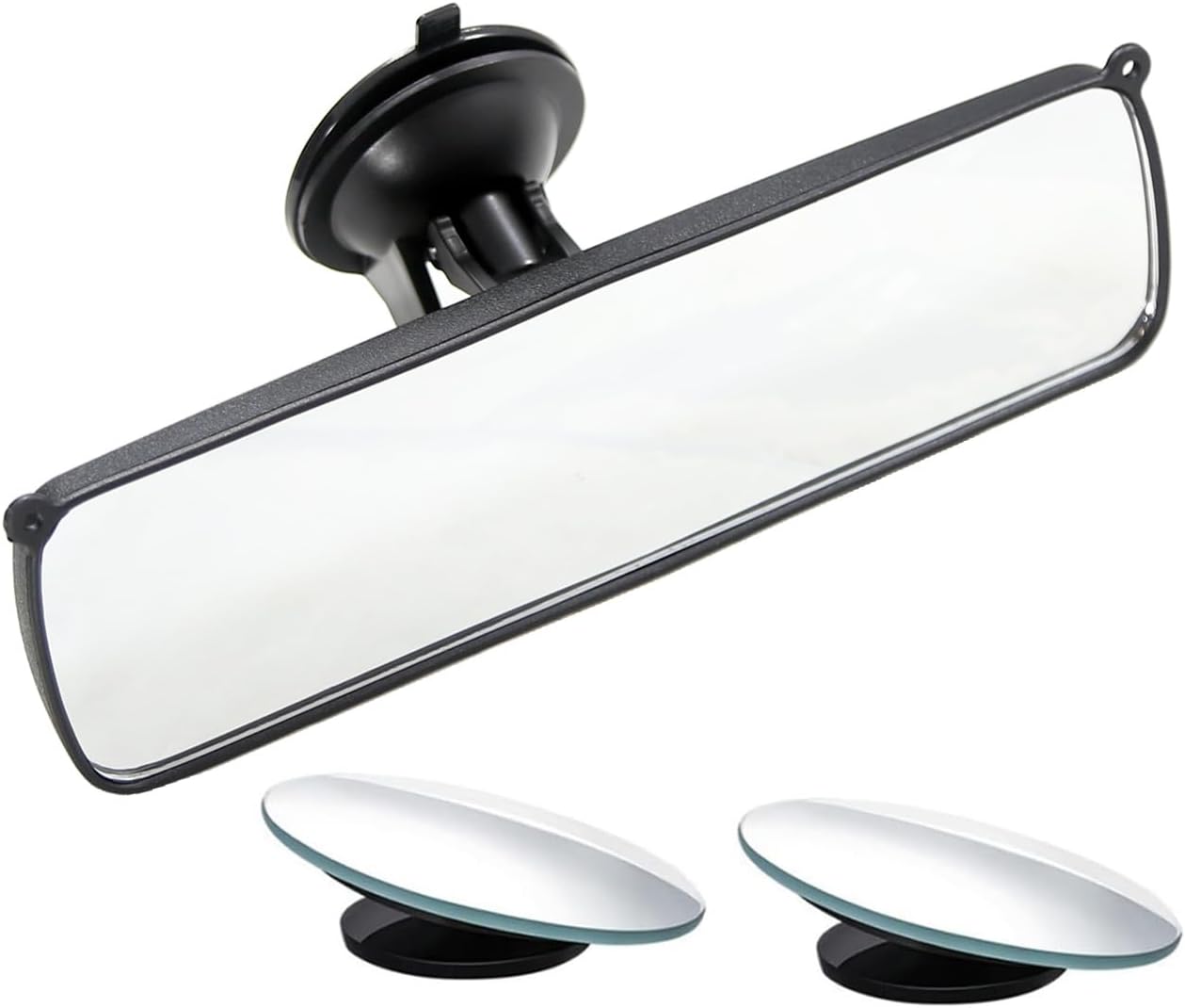 Rear View Mirror, 9.8" Universal Rearview Mirror, Car Interior Rear View Mirror with Adjustable Suction Cup, Car Inside Mirror for , Vans, Trucks (Bonus 2 PCS Blind Spot Mirrors)