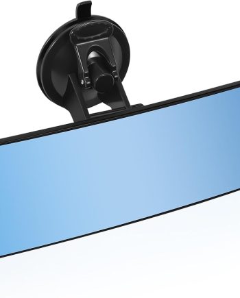 12'' Large Anti Glare Rear View Mirror with Suction Cup, Stick on Universal Frameless Inside Rearview Blue Mirror with Parabolic Wide Angle Mounted on Windshield for Car Marine Auto Boat Truck  Van