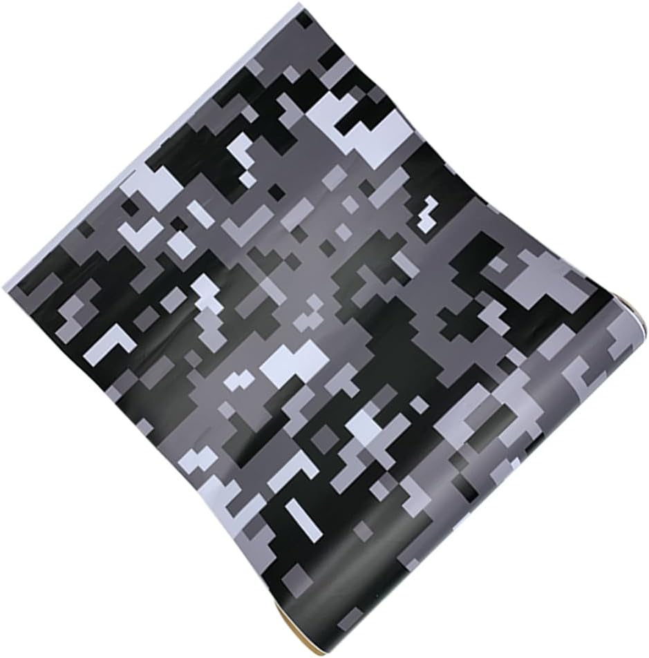 Self Adhesive Digital Camouflage Car Wrap Vinyl Film PVC Camo Car Sticker Decal for Auto Motorcycle Bike Laptop, Black White Grey, 50x500cm