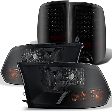 - For 2009-2018 Dodge Ram 1500 2500 3500 Pickup Truck Black Smoked Halogen Type Headlights + Led Tail lights Combo