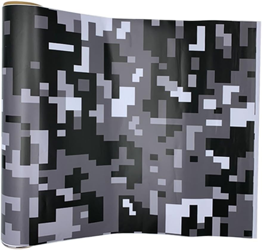 Self Adhesive Digital Camouflage Car Wrap Vinyl Film PVC Camo Car Sticker Decal for Auto Motorcycle Bike Laptop, Black White Grey, 50x500cm