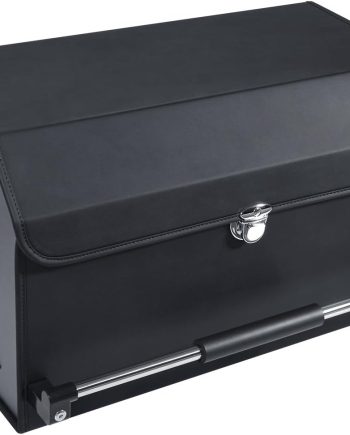 Car Trunk Organizer, Push-pull Handle, Leather Collapsible 2 Compartments Car Organizers with Lid, Car Trunk Storage Organizer, Suitable for All Kinds of Cars, SUV, Minivan (Large, Black)