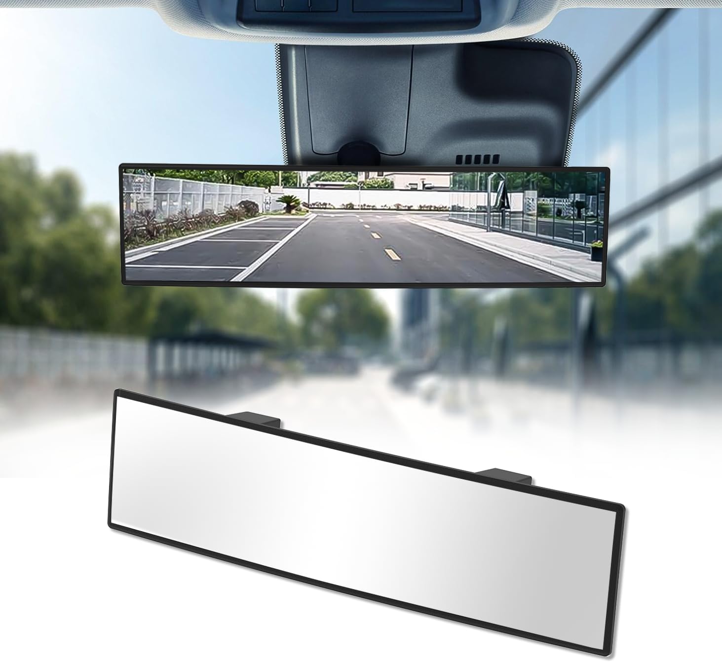 Rear View Mirror, Chrome Anti-glare Panoramic Rear Mirrors Universal 12 Inch Convex Car Interior Clip on Extra Big Wide Angle Rearview Mirror Extender to Reduce Blind Spot for Car Trucks