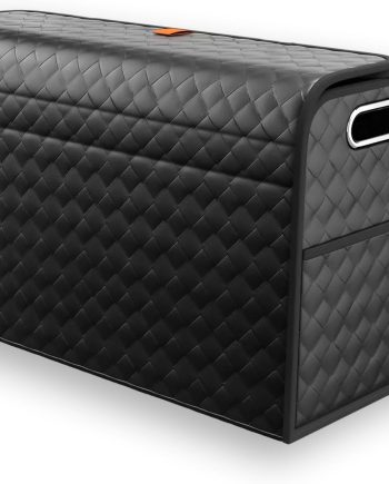 Foldable Leather Trunk Organizer for Car, SUV, Truck, MPV, Multi-Compartment Storage Box for Shopping, Camping, Picnic, Home, Garage box (Black, Large)