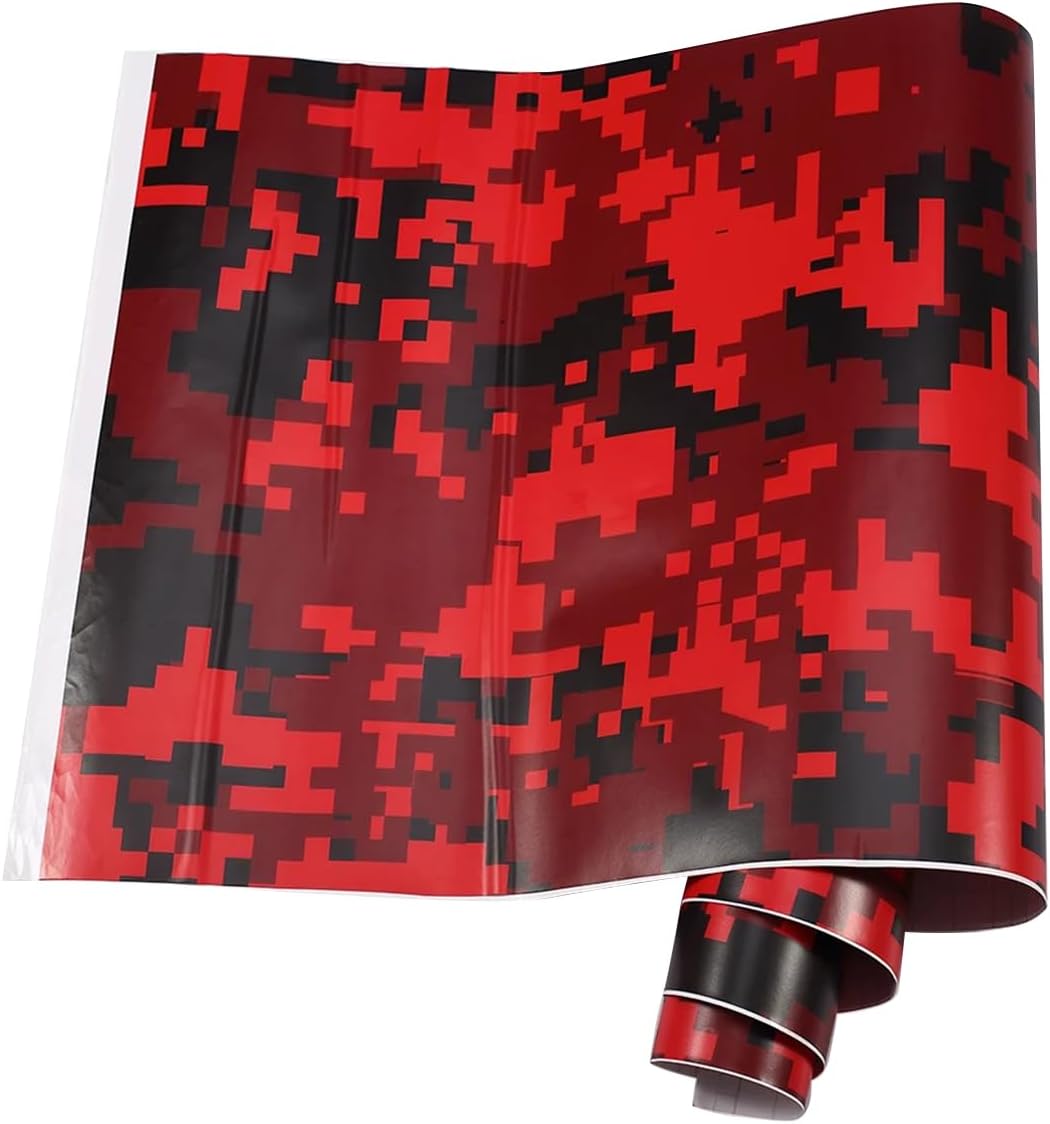 Self Adhesive Digital Camouflage Car Wrap Vinyl Film PVC Camo Car Sticker Decal for Auto Motorcycle Bike Laptop, Red, 50x500cm