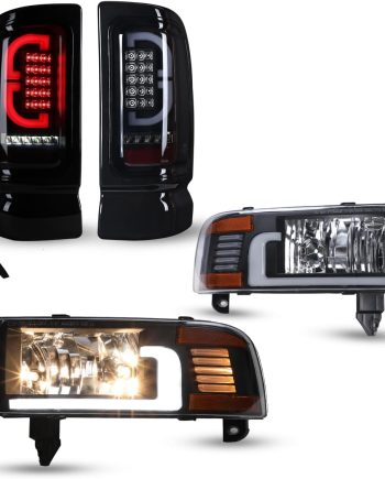 Headlights and LED Tail Lights for 1994-2001 Dodge Ram 1500/1994-2002 Dodge Ram 2500 3500/1995-2002 Dodge Ram 4000, 1 Pair Tail Lights +1 Pair Headlights Assembly Set