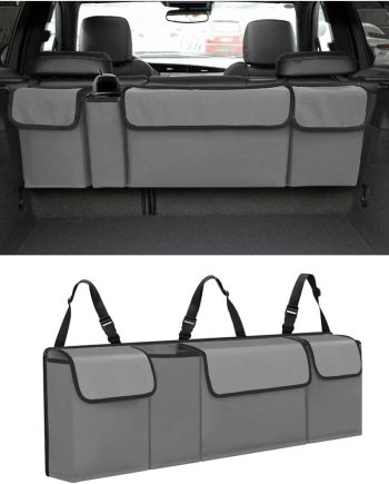 Car Trunk Organizer, Backseat Hanging Large Storage with Adjustable Straps, Waterproof Collapsible Cargo Bag with 4 Pockets, Sturdy Space Saver Frees Trunk Floor for SUV, Truck, MPV
