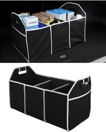 Car Trunk Organizer, Foldable Storage Organizer with 3 Compartments, Large Capacity Storage Box for Auto, Portable Waterproof Bag for Cargo Trunk, Universal for SUV, Truck, Van