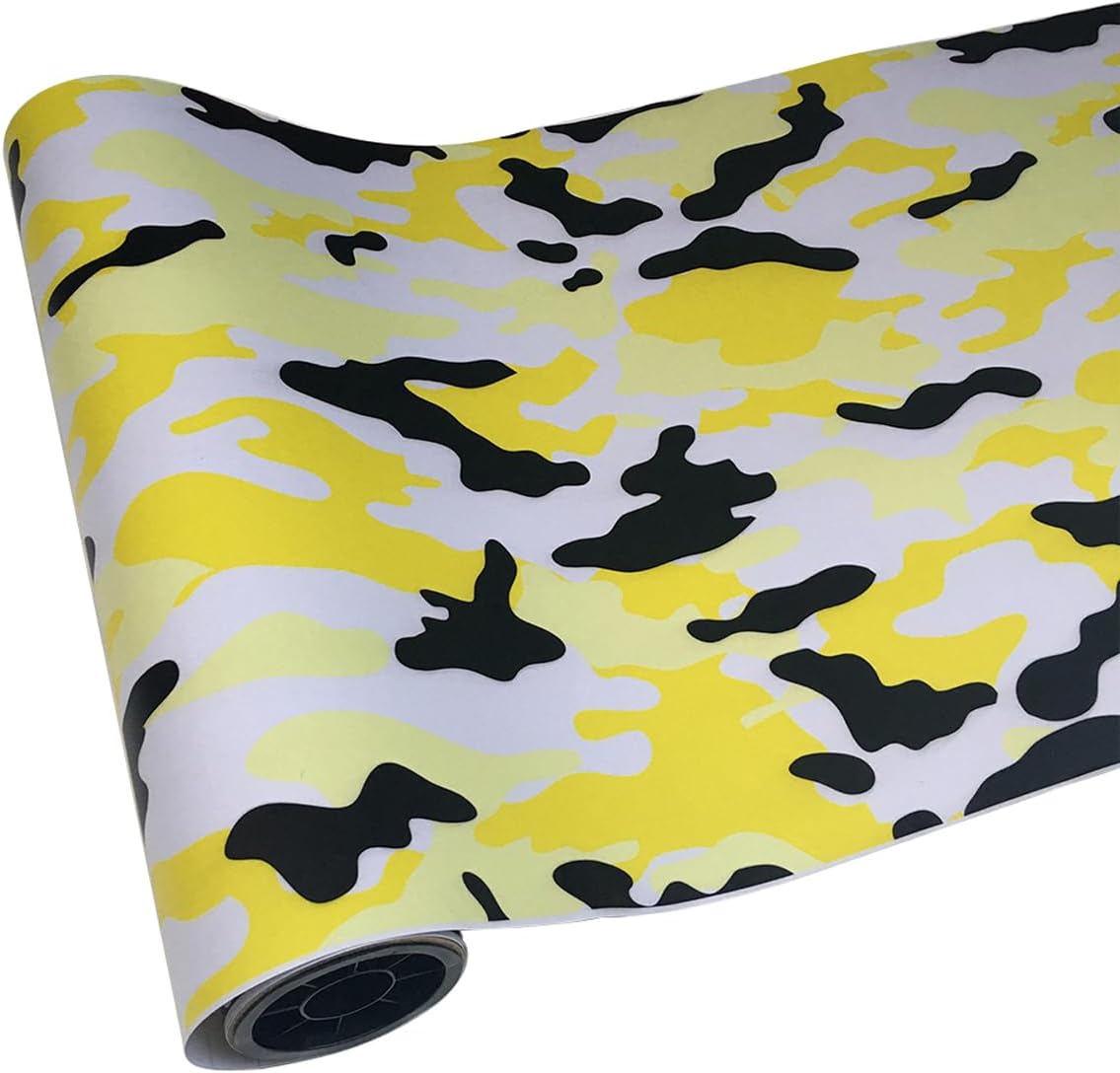 Camouflage Car Film Wrap Air Release Car Paint Protective Film Camo Car Styling Stickers Vinyl Roll for Exterior & Interior (Lemon Yellow,19.68 x 196.85 inch)