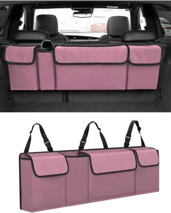 Car Trunk Organizer, Backseat Hanging Large Storage with Adjustable Straps, Waterproof Collapsible Cargo Bag with 4 Pockets, Sturdy Space Saver Frees Trunk Floor for SUV, Truck, MPV
