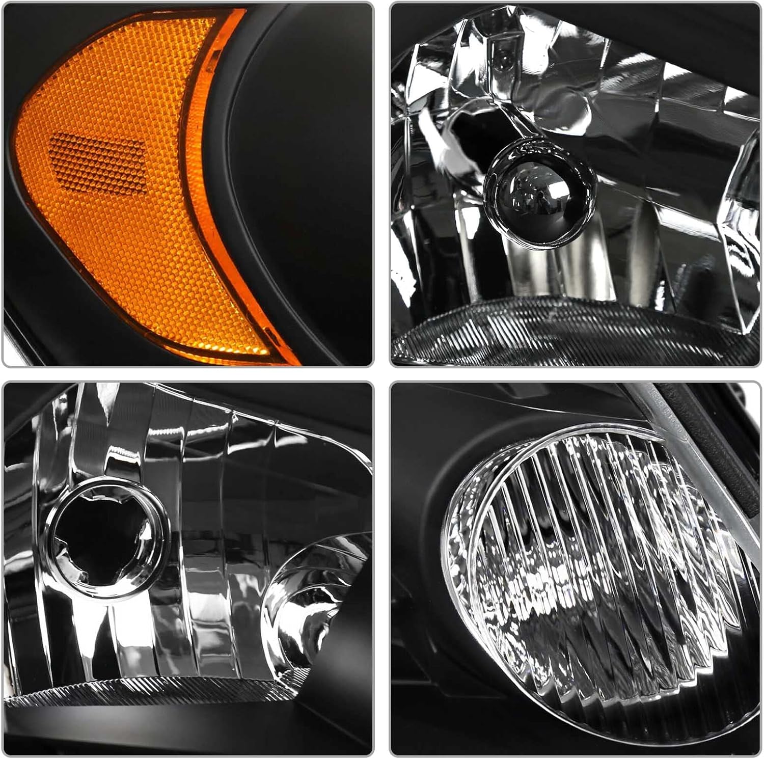 for 2006-2013 Headlight Assembly compatible with 14-15 / 06-07 Clear Lens Black Housing Amber Reflector Headlamp Replacement