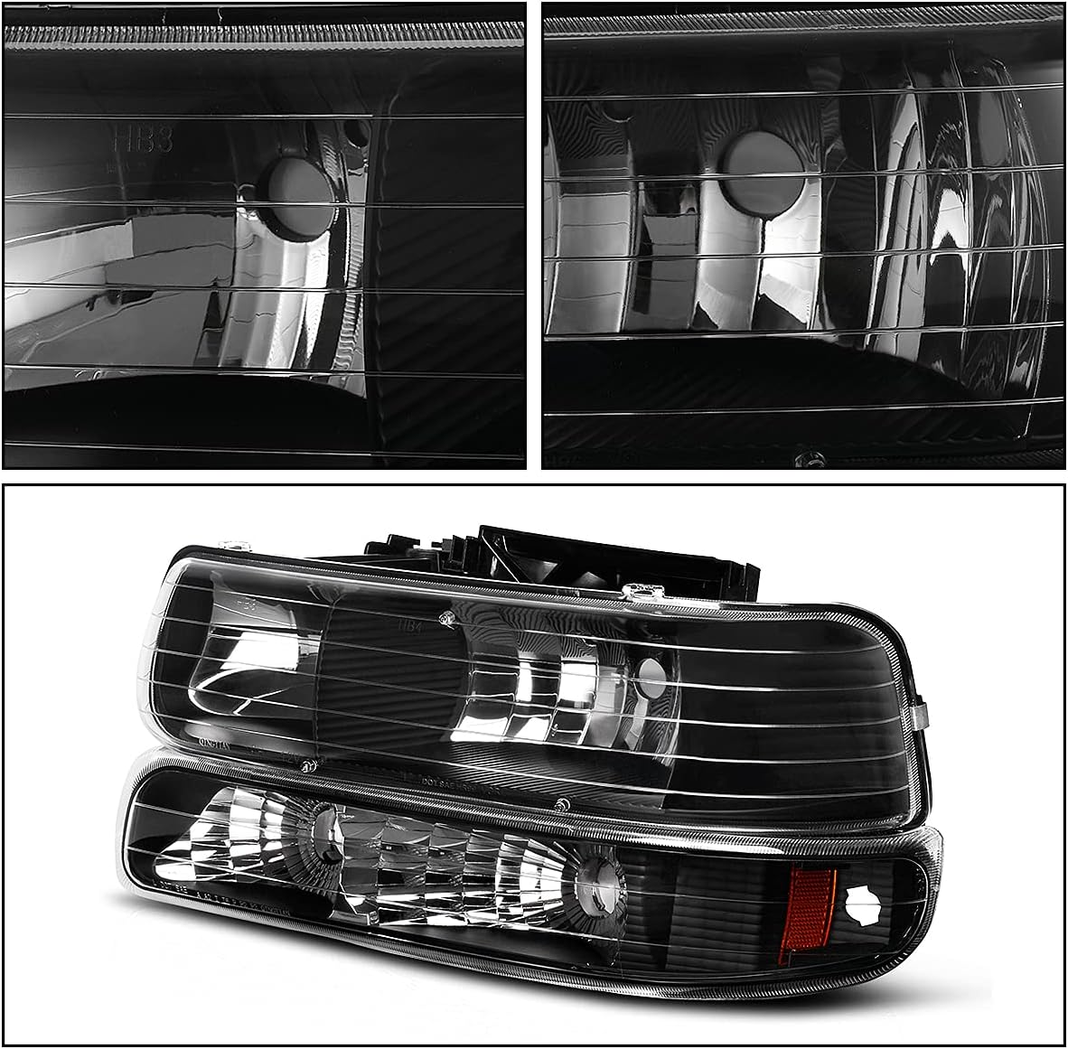 Headlights Tail Lights Assembly Compatible with 1999-2002 Chevy 1500/2500, 2001-2002 3500 Clear Lens Replacement Headlights + Smoke Lens LED Taillights Combo