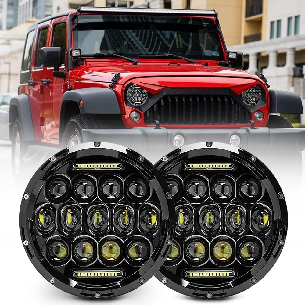 Upgraded NEW 2000% Bright Jeep wrangler headlights(Black)+JK Tail Lights (Smoke) LED lights for Jeep Wrangler JK/TJ/LJ 1997-2020(headlights), Jeep Wrangler JK JKU 2007-2018(taillights)