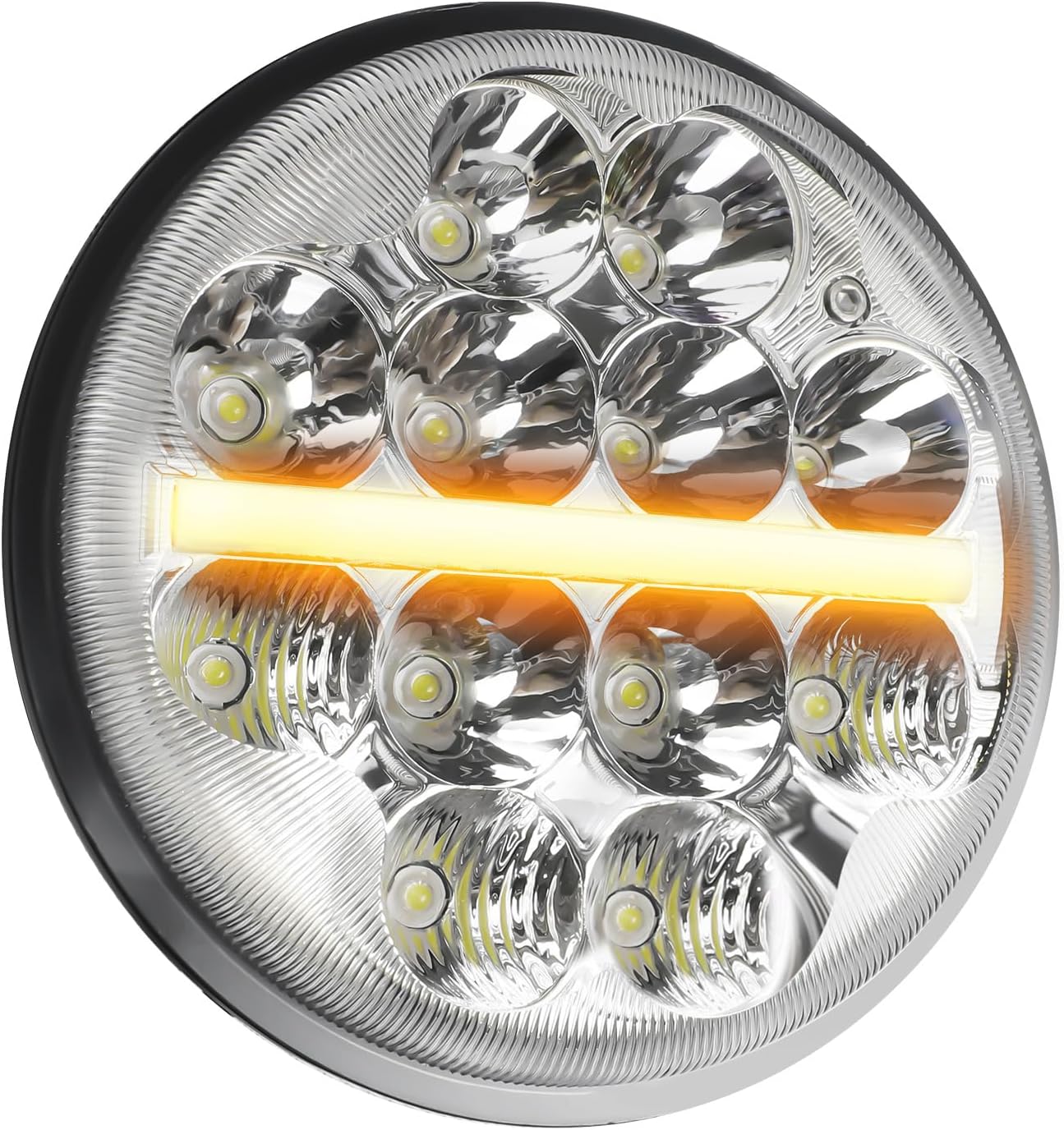 BraveWAY 5.75'' Round LED Headlight Motorcycle 5-3/4 Inch Light with Amber/White DRL