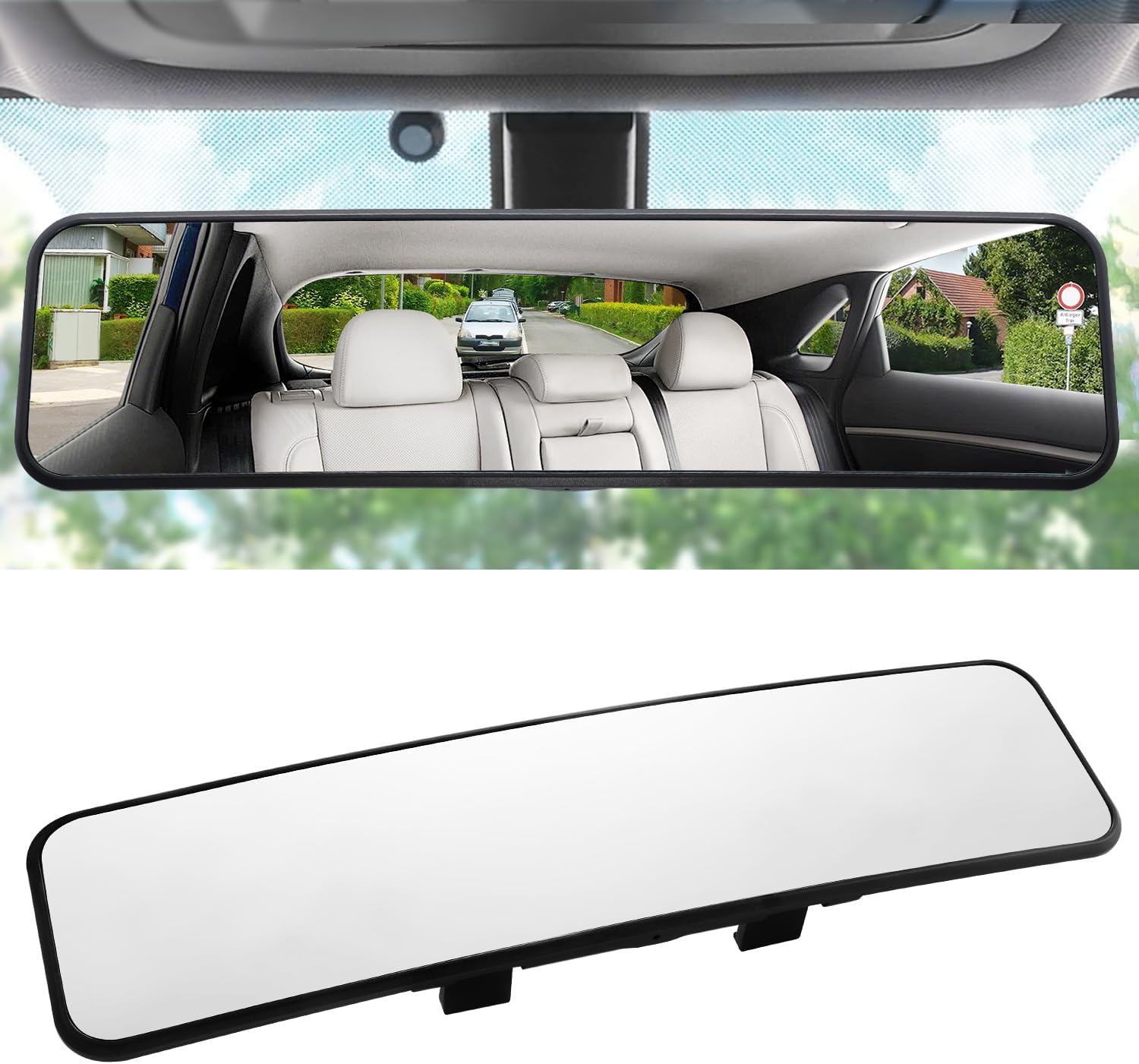 Panoramic Rear View Mirror 11.2''(285mm), Wide Angle Convex Curve Interior Rearview Mirror Clip on Original Mirror to Eliminate Blind Spot for Cars Trucks