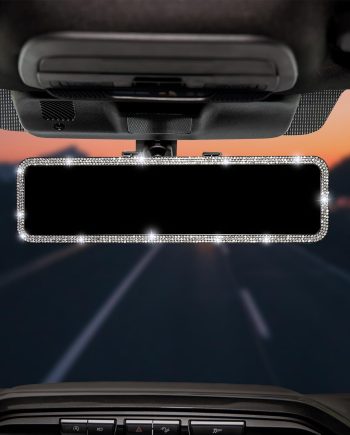 Bling Car Rear View Mirror, Universal 11.81 Inch Panoramic Rearview Mirror Accessories with Bling Rhinestones Crystal Diamonds Edge, Interior Clip-on Wide Angle Rear View Mirror -White