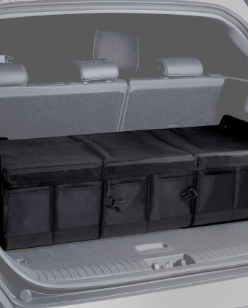 Car Trunk Organizer with Lid - Heavy-Duty Extra Large Premium Black Oxford Cargo Storage, Adjustable & Collapsible for SUV, Van, Truck, Sedan, Jeep