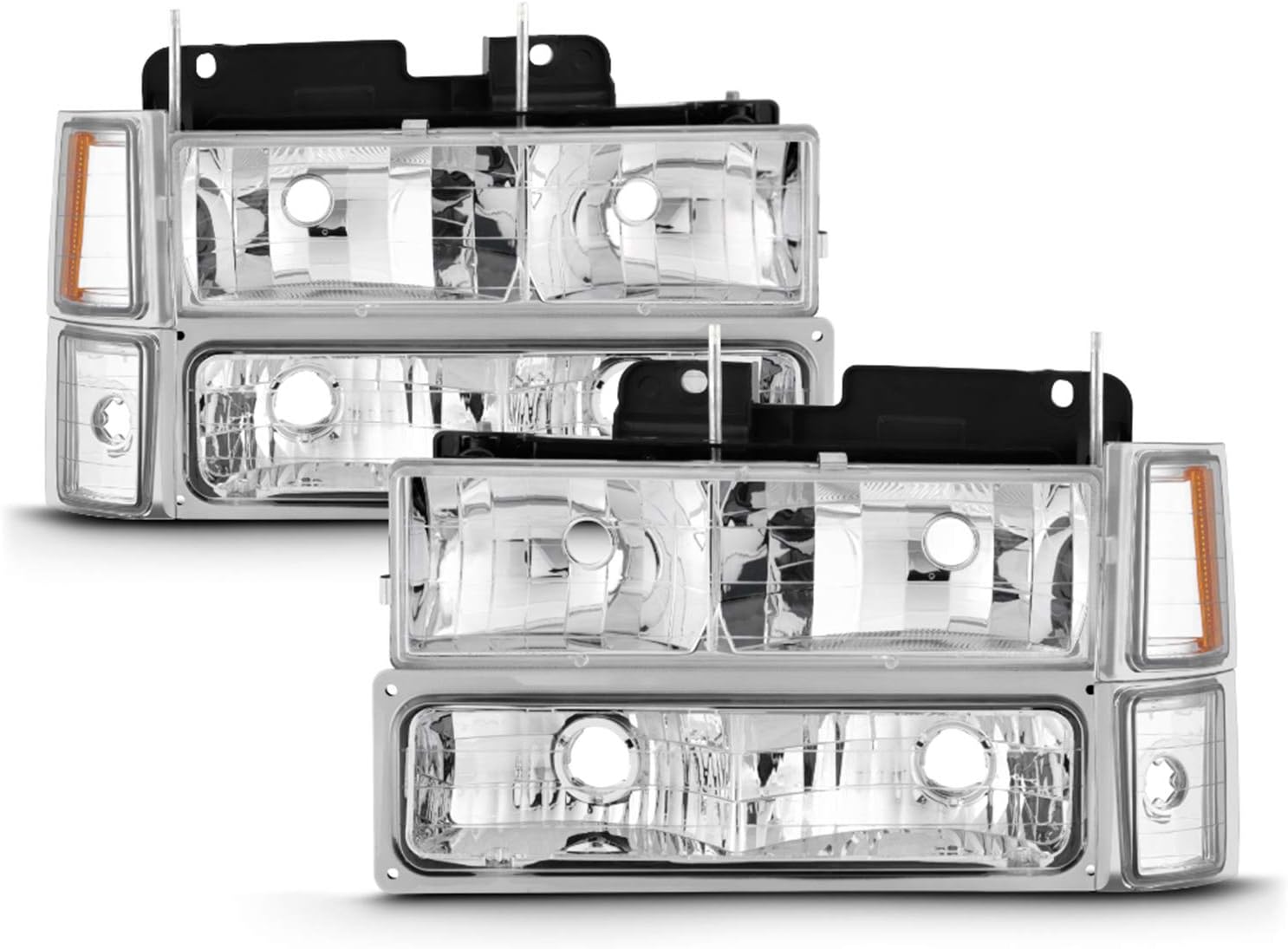 - Fits 1994-1998 C/K 1500 2500 3500 Tahoe Suburban Chrome Headlights + Corner + Signal Lamp + LED Red Tail Lights Pair