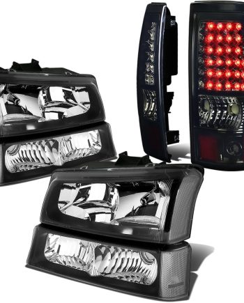 Headlight with Tail Light Assembly Compatible with Chevy  1st Gen, 4pc Pair of Black Clear Corner Headlight & Smoked Lens LED Tail Light