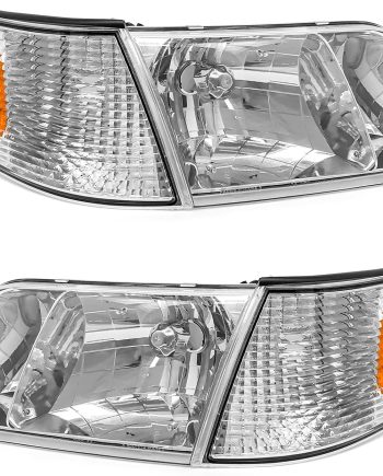 Headlight Assembly Compatible with Ford  1998 1999 2000 2001 2002 2003 2004 2005 2006 2007 2008 2009 2010 2011 Replacement Headlamp Pair w/Chrome Housing Amber Reflector