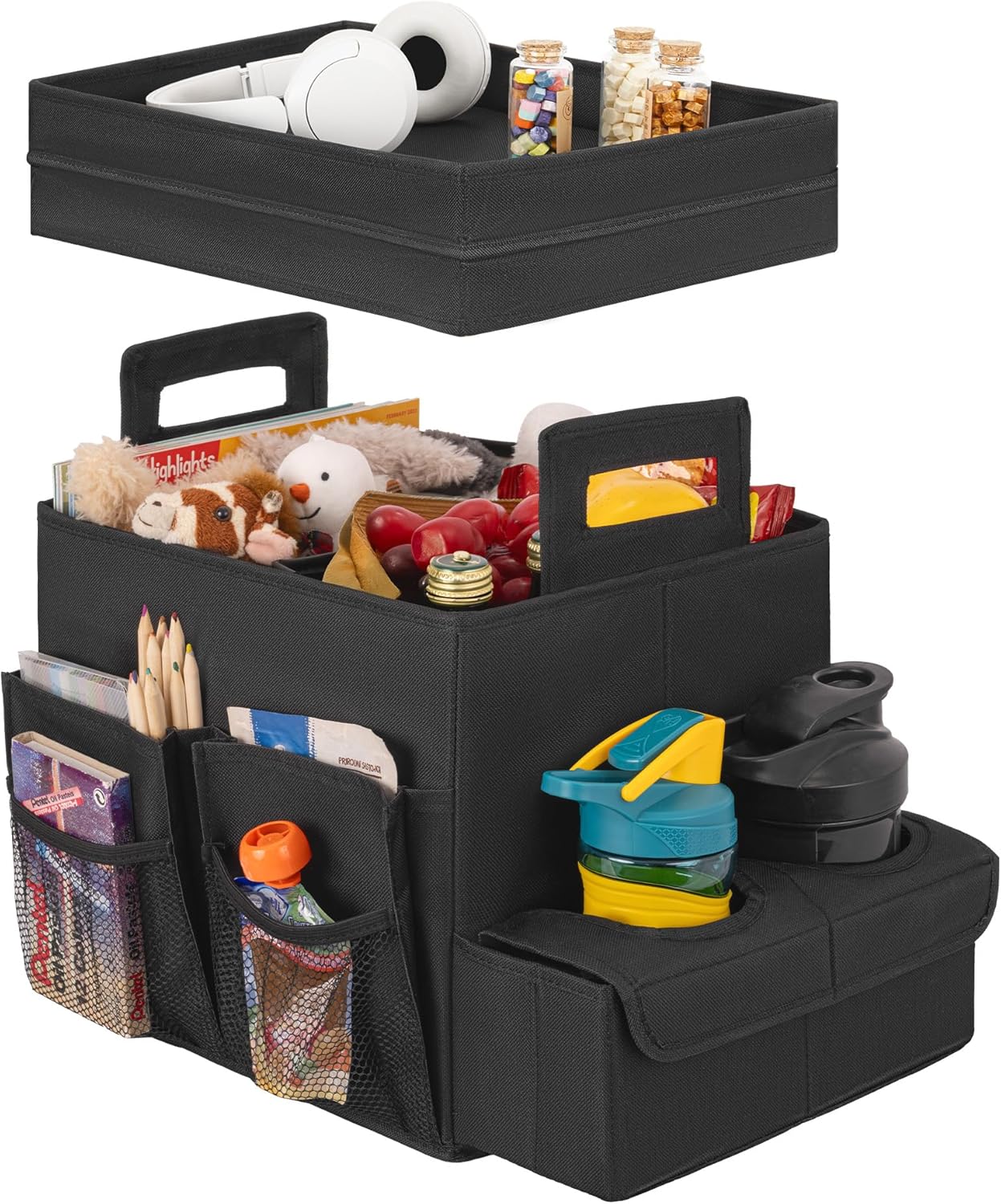 Trunk Organizer for Car, Car Organizer with Cup Holder, Seat Back Storage with Lid, Medium, Black, 1-Pack
