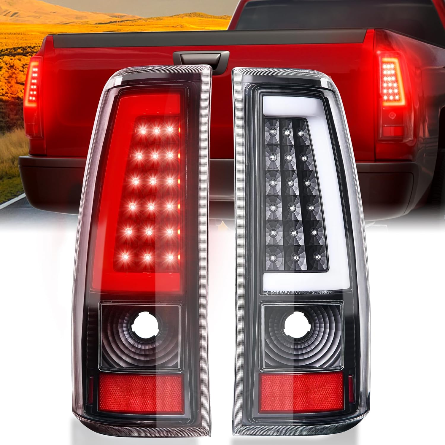 LED Tail Lights Assembly Fit for Chevy 1999 2000 2001 2002, Tail Lights Compatible for 99-02 1999-2007 GMC Classic, Smoked Tail Lights Truck Rear Lamp Black 1 Pair