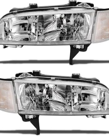 1994 1995 1996 1997 Accord Headlights Assembly for 94 95 96 97 Honda Accord Headlamp with Clear Lens Chrome Housing Amber Reflector Replacement Left and Right Pair