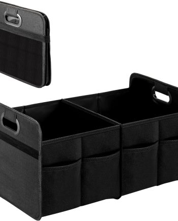 Trunk Organizer for Car/SUV/Truck, Collapsible 2 Compartment Automotive Storage Box, 600D Waterproof Oxford Polyester 50L Travel Accessories, Anti-slip & Leak-proof, Black New