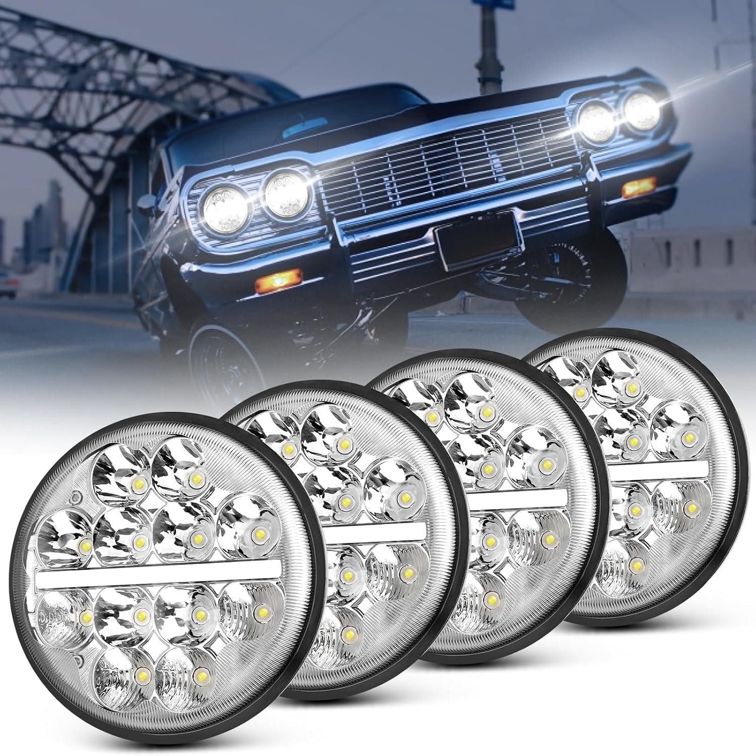 5.75" (5-3/4) Inch Round LED Headlight Hi-lo Beam+DRL+Turn Signal for Muscle Car/Sports Car/Truck 35W SAE Sealed Beams Compatible with KW W900/ PT 349 352 359
