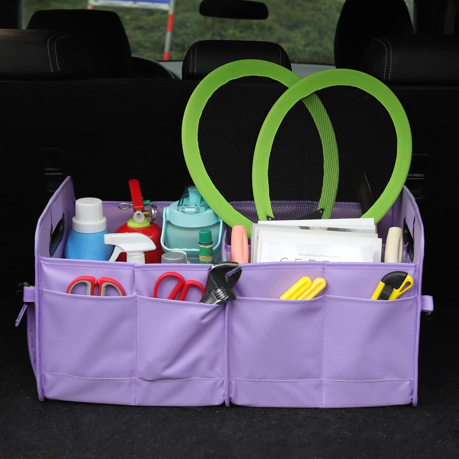Car Trunk Organizer, Purple, Unisex, Foldable, Non-slip, Adjustable Straps, Multiple Compartments, 600D Oxford Cloth Material